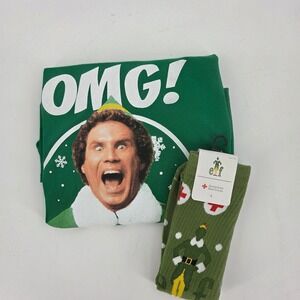 ELF Movie OMG SANTA T Shirt Socks Lot Size Large